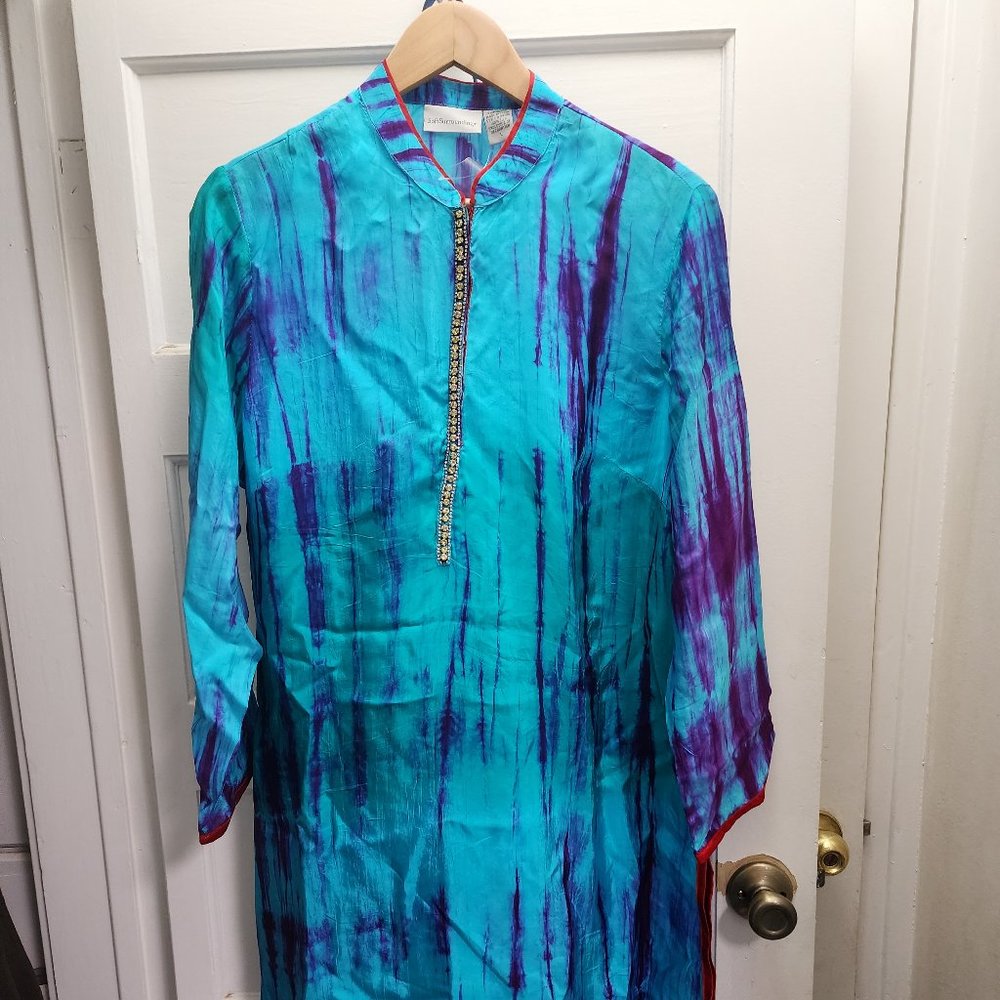 Soft Surroundings Silk and Rhinestone Tie Died Tunic - rare - Size L NIB